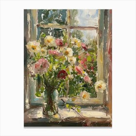 Ranunculus Flowers On A Cottage Window 4 Canvas Print