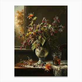 Baroque Floral Still Life Bee Balm 2 Canvas Print