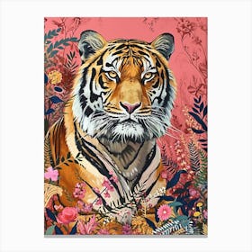 Floral Animal Painting Siberian Tiger 2 Canvas Print