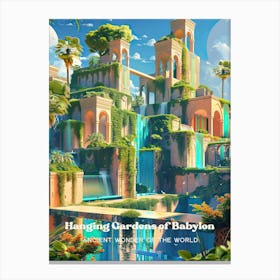Hanging Gardens Of Babylon 7 Wonders Travel Illustration Canvas Print