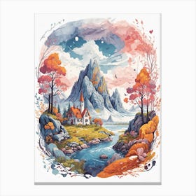 The House Behind The River And Cool Mountain Canvas Print