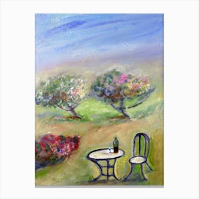 Garden Pleasure painting hand painted wine trees furniture blossom flowers green blue impressionism kitchen living room Canvas Print