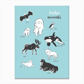 Arctic Animals Blue Canvas Print
