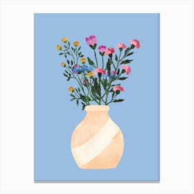 Wild Flowers In Vase Blue Art Print Canvas Print