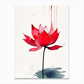 Red Lotus Minimal Watercolour 1 Canvas Print