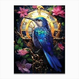 Bird In A Clock Canvas Print