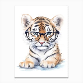 Smart Baby Tiger Wearing Glasses Watercolour Illustration 2 Canvas Print