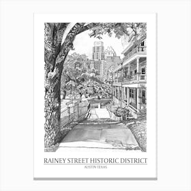 Rainey Street Historic District Austin Texas Black And White Drawing 3 Poster Canvas Print