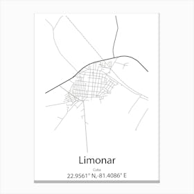 Limonar,Cuba Minimalist Map Canvas Print