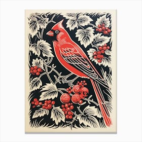 Vintage Bird Linocut Cardinal 1 Canvas Print