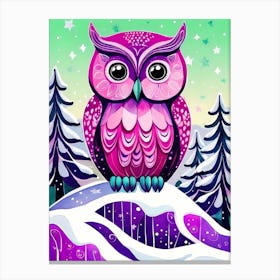 Pink Owl Snowy Landscape Painting (157) Canvas Print