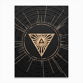 Geometric Glyph Symbol in Gold with Radial Array Lines on Dark Gray n.0046 Canvas Print