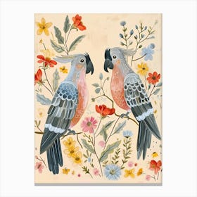 Folksy Floral Animal Drawing Parrot Canvas Print