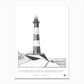 Breskens Lighthouse Netherlands Art Print - Pen & Ink Illustration - Dutch Travel Art Gift, Hand-Drawn Lighthouse Art Canvas Print