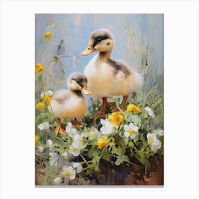 Ducklings In A Bed Of Flowers Painting 2 Canvas Print