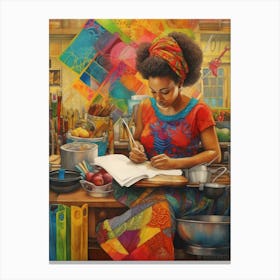Afro Cooking Pencil Drawing Patchwork 1 Canvas Print