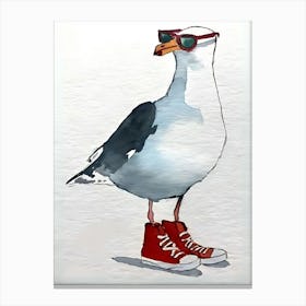 Seagull With Red Sneakers Canvas Print