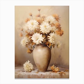 Chrysanthemum, Autumn Fall Flowers Sitting In A White Vase, Farmhouse Style 3 Canvas Print