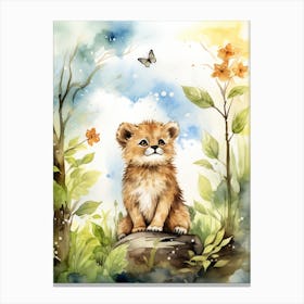Birthwatching Watercolour Lion Art Painting 2 Canvas Print