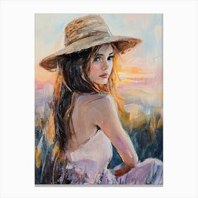 A Woman In A Straw Hat Sits In The Sunset 1 Canvas Print