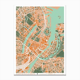 Copenhague Orange Map Canvas Print