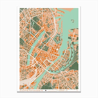 Copenhague Orange Map Canvas Print