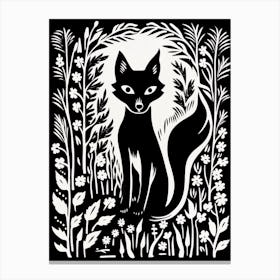 Fox In The Forest Linocut Illustration 1  Canvas Print