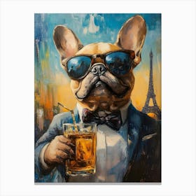 Whimsical Frenchies At The Bar 16 Canvas Print