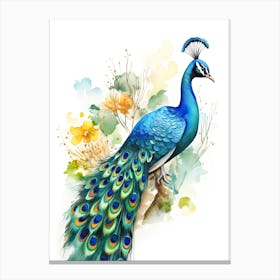 A Peacock Watercolour In Autumn Colours 2 Canvas Print