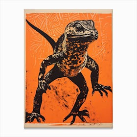 Lizard, Woodblock Animal Drawing 2 Canvas Print