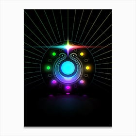 Neon Geometric Glyph in Candy Blue and Pink with Rainbow Sparkle on Black n.0088 Canvas Print