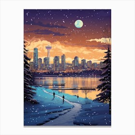 Winter Travel Night Illustration Vancouver Canada 1 Canvas Print