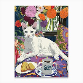 Tea Time With A Devon Rex Cat 3 Canvas Print