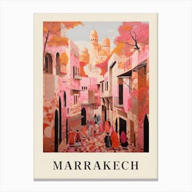 Marrakech Morocco 3 Vintage Pink Travel Illustration Poster Canvas Print