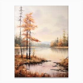 Lake In The Woods In Autumn, Painting 39 Canvas Print