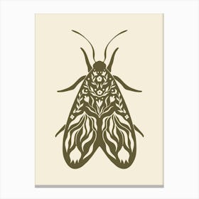 Folk Art Moth 02 - Woodland Green Canvas Print