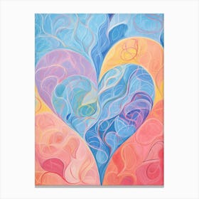 Cold Tones Swirl Line Heart 3 Canvas Print