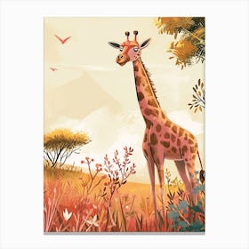 Giraffe In The Grass Colourful Illustration 2 Canvas Print