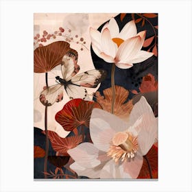 Lotus Flowers And Butterflies Canvas Print