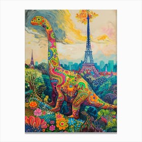 Dinosaur In Paris Painting 2 Canvas Print