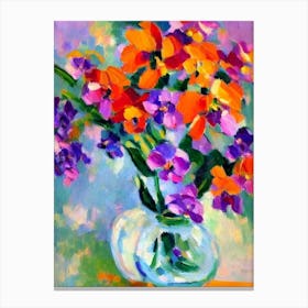 Orchid Floral Abstract Block Colour 1 2 Flower Canvas Print