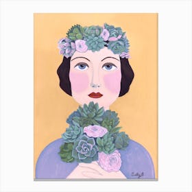 Woman And Succulents Canvas Print