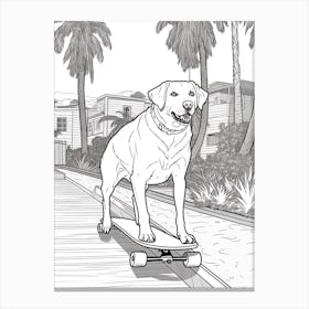 Labrador Retriever Dog Skateboarding Line Art 3 Canvas Print