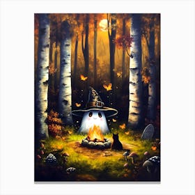 Halloween Witch In The Woods Canvas Print