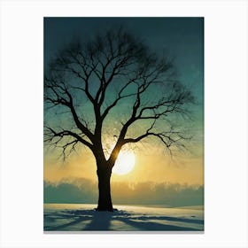 Bare Tree At Sunset Canvas Print