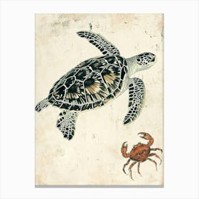 Vintage Sea Turtle & Crab Illustration 1 Canvas Print