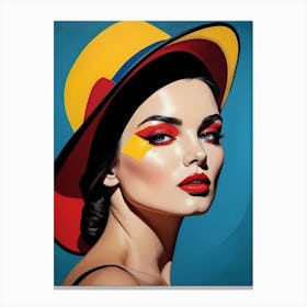 Woman Portrait With Hat Pop Art (80) Canvas Print