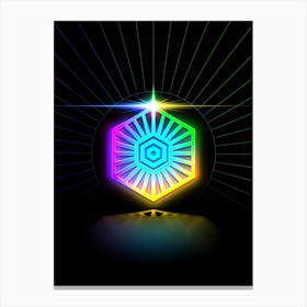 Neon Geometric Glyph in Candy Blue and Pink with Rainbow Sparkle on Black n.0078 Canvas Print