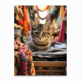 Realistic Photography As A Cat Roaming Through The Market Stands 1 Canvas Print