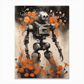 Robot Abstract Orange Flowers Painting (9) Canvas Print